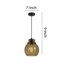 Benjara Round Glass Shade Pendant Lighting With Canopy And Hardwired Switch, Brown