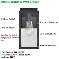 Micsiu Clear Glass Outdoor Light Fixtures Wall Mount Black Exterior Wall Lantern With E26 Base Socket 11 Inch Outside Wall Mou