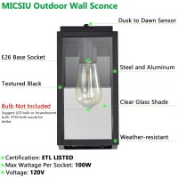 Micsiu 2 Pack Dusk To Dawn Outdoor Lighting 11 Inch Matte Black Exterior Wall Lantern With Clear Glass Exterior Wall Lights Fo