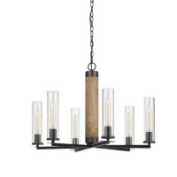 Benjara Metal 6 Bulb Chandelier With Cylindrical Glass Shade, Black And Brown