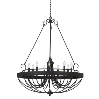 Integrate the aesthetics of your living space with the inclusion of this sophisticated and traditional chandelier It features a round metal frame in a black finish showcasing stylish scrolled details and uses 9 bulbs of 60 watt each It is provided with a 