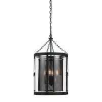 Benjara 4 Light Metal Frame Glass Encased Chandelier With Mesh Shade, Black