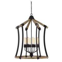 8 Bulb Chandelier With Wooden And Metal Frame