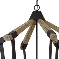 8 Bulb Chandelier With Wooden And Metal Frame