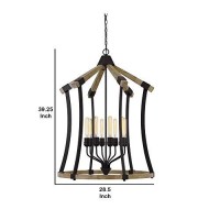 8 Bulb Chandelier With Wooden And Metal Frame