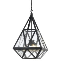 Benjara Geometric Metal Frame Chandelier With Multiple Faceted Side,Black And Clear