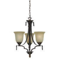 Benjara 3 Bulb Uplight Chandelier With Metal Frame And Glass Shade,Bronze And Beige