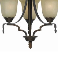 Benjara 3 Bulb Uplight Chandelier With Metal Frame And Glass Shade,Bronze And Beige