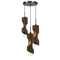 Benjara 60 X 3 Watt Wood And Metal Chandelier With Glass Shade, Brown And Black