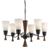 Benjara 6 Bulb Uplight Chandelier With Glass Shade And Resin Accents,White And Brown