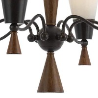 Benjara 6 Bulb Uplight Chandelier With Glass Shade And Resin Accents,White And Brown