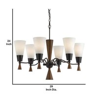 Benjara 6 Bulb Uplight Chandelier With Glass Shade And Resin Accents,White And Brown