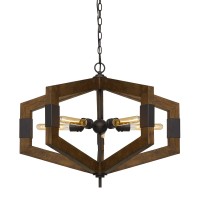 5 Bulb Chandelier With Geometric Wooden Frame And Metal Accents