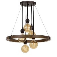 Benjara 60 X 5 Watt Wood And Metal Frame Chandelier, Black And Brown