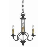 Benjara 3 Bulb Candle Style Uplight Chandelier With Metal Frame, Black And Brass