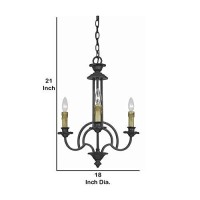 Benjara 3 Bulb Candle Style Uplight Chandelier With Metal Frame, Black And Brass