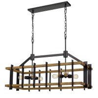 Benjara Rectangular Wooden Frame Chandelier With Metal Slats, Black And Brown