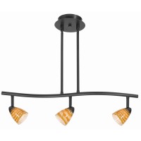 Benjara 3 Light 120V Metal Track Light Fixture With Glass Shade, Black And Yellow