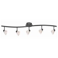 Benjara 5 Light 120V Metal Track Light Fixture With Glass Shade, Black And White