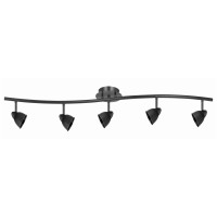 Benjara 5 Light 120V Metal Track Light Fixture With Round Shade, Black