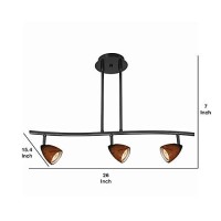 Benjara 3 Light 120V Metal Track Light Fixture With Glass Shade, Black And Brown