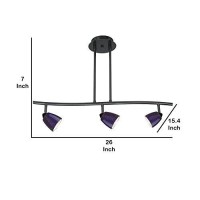 Benjara 3 Light 120V Metal Track Light Fixture With Glass Shade, Black And Blue