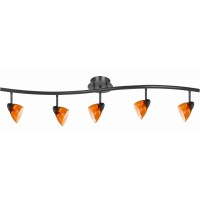 Benjara 5 Light 120V Metal Track Light Fixture With Glass Shade, Black And Orange