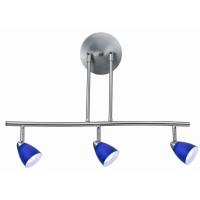 Benjara 3 Light 120V Metal Track Light Fixture With Glass Shade, Silver And Blue