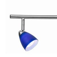 Benjara 3 Light 120V Metal Track Light Fixture With Glass Shade, Silver And Blue