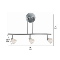 Benjara 3 Light 120V Metal Track Light Fixture With Glass Shade, White And Silver