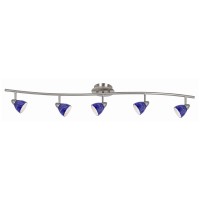 Benjara 5 Light 120V Metal Track Light Fixture With Textured Shade, Silver And Blue