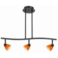 Benjara 3 Light 120V Metal Track Light Fixture With Glass Shade, Black And Orange