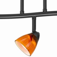 Benjara 3 Light 120V Metal Track Light Fixture With Glass Shade, Black And Orange