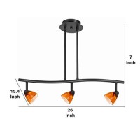 Benjara 3 Light 120V Metal Track Light Fixture With Glass Shade, Black And Orange