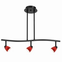 Benjara 3 Light 120V Metal Track Light Fixture With Glass Shade, Black And Red