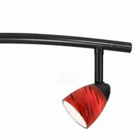 Benjara 3 Light 120V Metal Track Light Fixture With Glass Shade, Black And Red