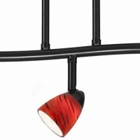 Benjara 3 Light 120V Metal Track Light Fixture With Glass Shade, Black And Red