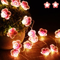 Mudder 13 Ft 40 Leds Cherry Blossom Flower String Lights For Girl Bedroom, Pink Fairy Lights Usb And Battery Operated Decorative String Lights Indoor Outdoor(1 Pack)