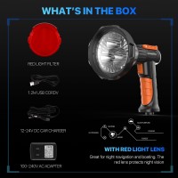 Goodsmann Spotlight Marine Spot Light 4000 Lumen Led Boat Navigation Lights 12 Volt Handheld Spotlight Rechargeable Searchlight With Detachable Red Lens, Wall And Car Charger