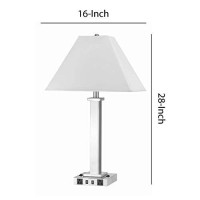 Benjara 60 X 2 Watt Metal Night Stand Lamp With Tapered Shade, White And Silver