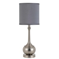 Benjara Elongated Bellied Shape Metal Accent Lamp With Drum Shade, Silver