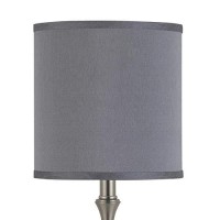 Benjara Elongated Bellied Shape Metal Accent Lamp With Drum Shade, Silver