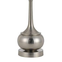 Benjara Elongated Bellied Shape Metal Accent Lamp With Drum Shade, Silver