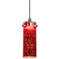 Benjara 1.2 Watt Led Hanging Ceiling Lamp With Cylindrical Glass Shade, Red