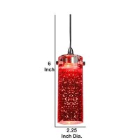 Benjara 1.2 Watt Led Hanging Ceiling Lamp With Cylindrical Glass Shade, Red