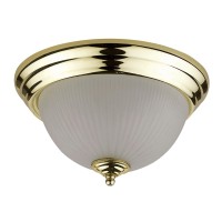 Benjara Metal Ceiling Lamp With Dome Shaped Shade And Finial Top, Clear And Gold