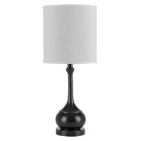 Benjara Elongated Bellied Shape Metal Accent Lamp With Drum Shade, Black