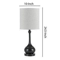 Benjara Elongated Bellied Shape Metal Accent Lamp With Drum Shade, Black