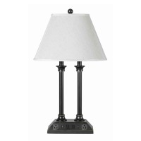 Emblaze your decor setting by bringing home this contemporary style Desk Lamp which comes with white color linen fabric Incorporated with power outlets and USB docks it is accented in the hue of black