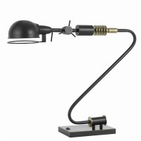 Benjara Adjustable Head Metal Desk Lamp With Curved Design Tubular Stand, Black